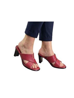 A. Marinelli Sandals Sz 7.5M Red Leather Slides Block Heels Casual Office Summer